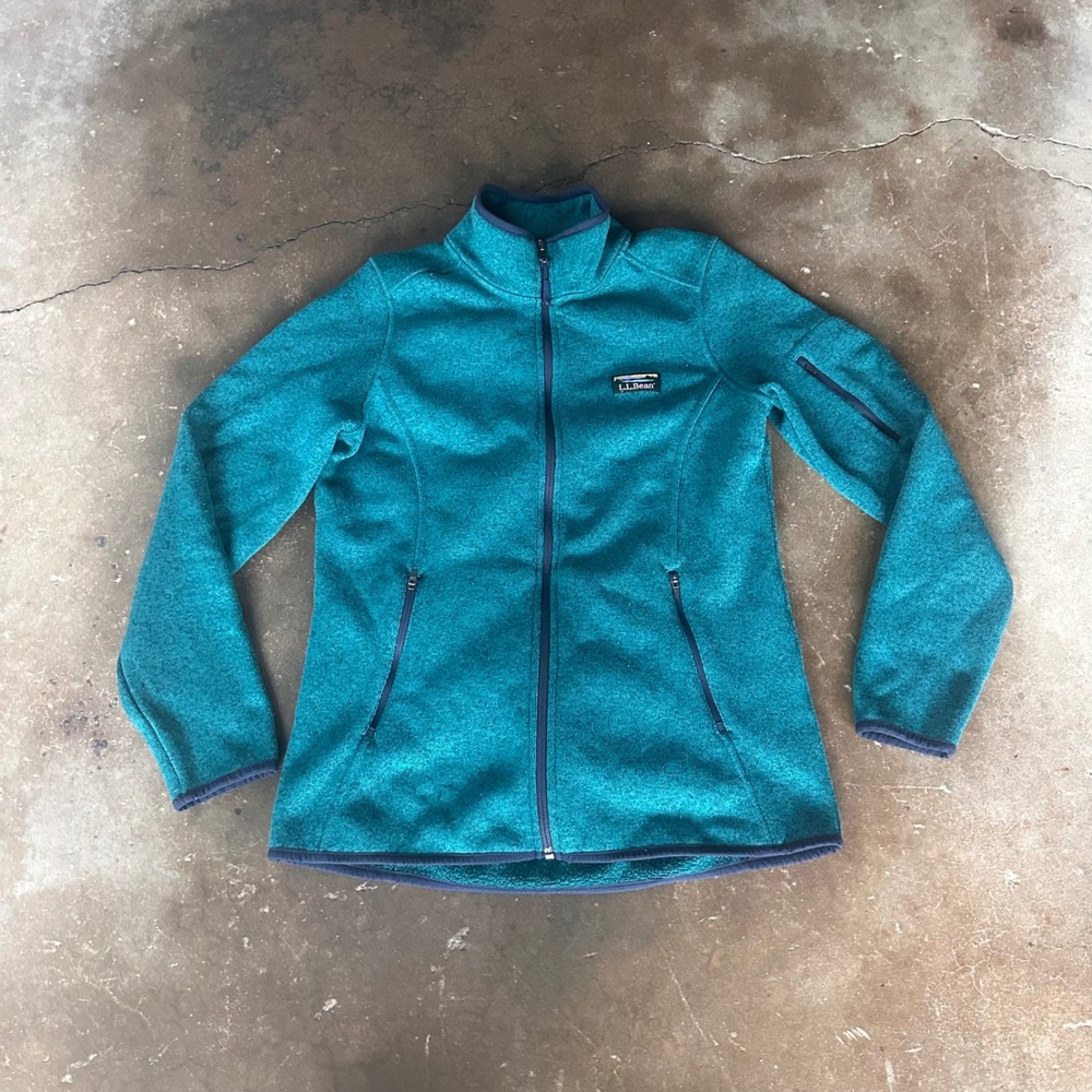 LL Bean Sweater Fleece Jacket Womens M Medium Teal Excellent Full Zip 504888